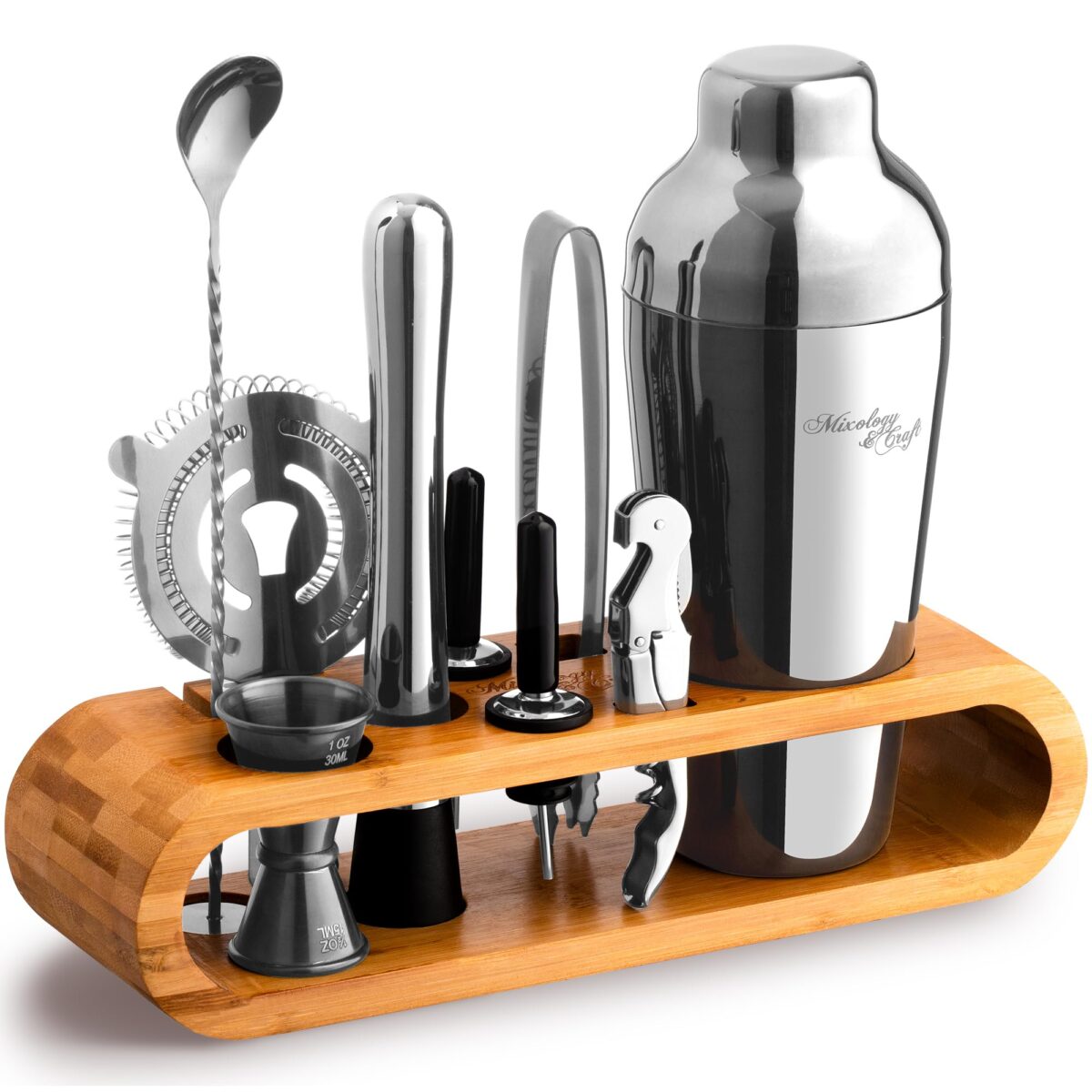 Kit Barman 9 pièces – Acier Inoxydable & Support Bois – Image 1