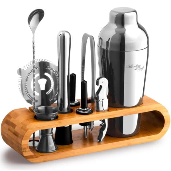 Kit Barman 9 pièces – Acier Inoxydable & Support Bois