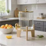 Distributeur à Boissons en Verre Ambré & Support Sculptural – 3,5 L