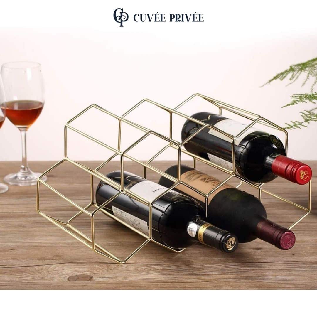 Porte-Bouteilles Design Géométrique – Métal Or (7 Bouteilles)
