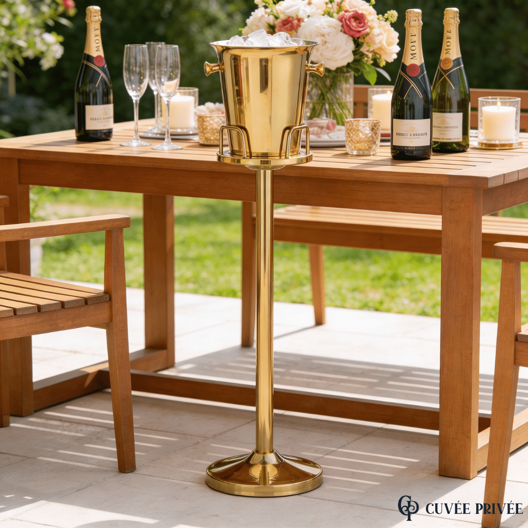 Seau à Glace sur Pied Doré en Acier Inoxydable