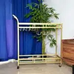 Chariot Bar Doré avec Porte-Bouteilles & Porte-Verres
