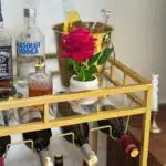 Chariot Bar Doré avec Porte-Bouteilles & Porte-Verres